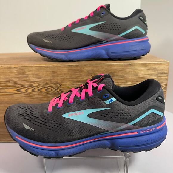 Brooks Ghost 15 Running Shoe Womens SZ 9 Mesh Walking Athleisure Gray Pink Blue - Picture 2 of 10